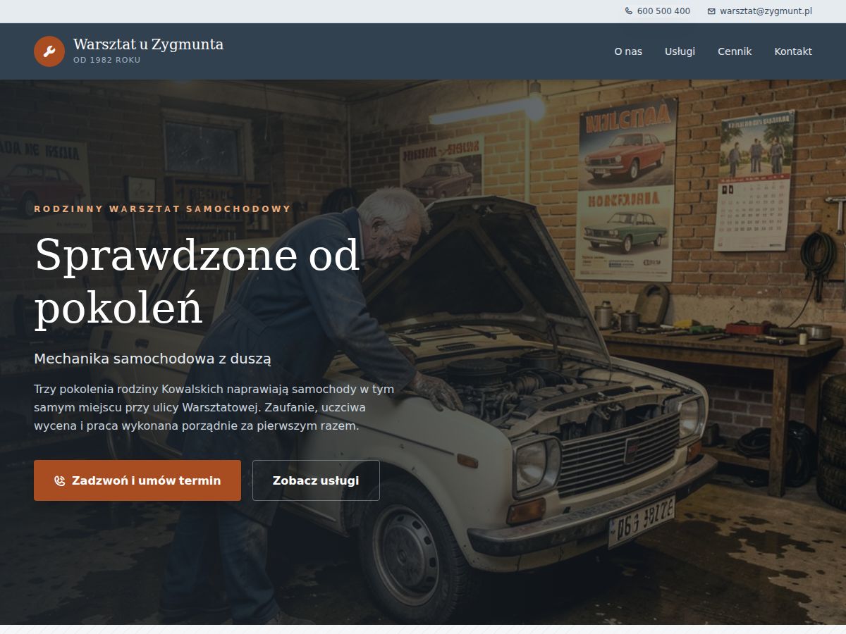 Szablon strony: Warsztat samochodowy — WebSimply