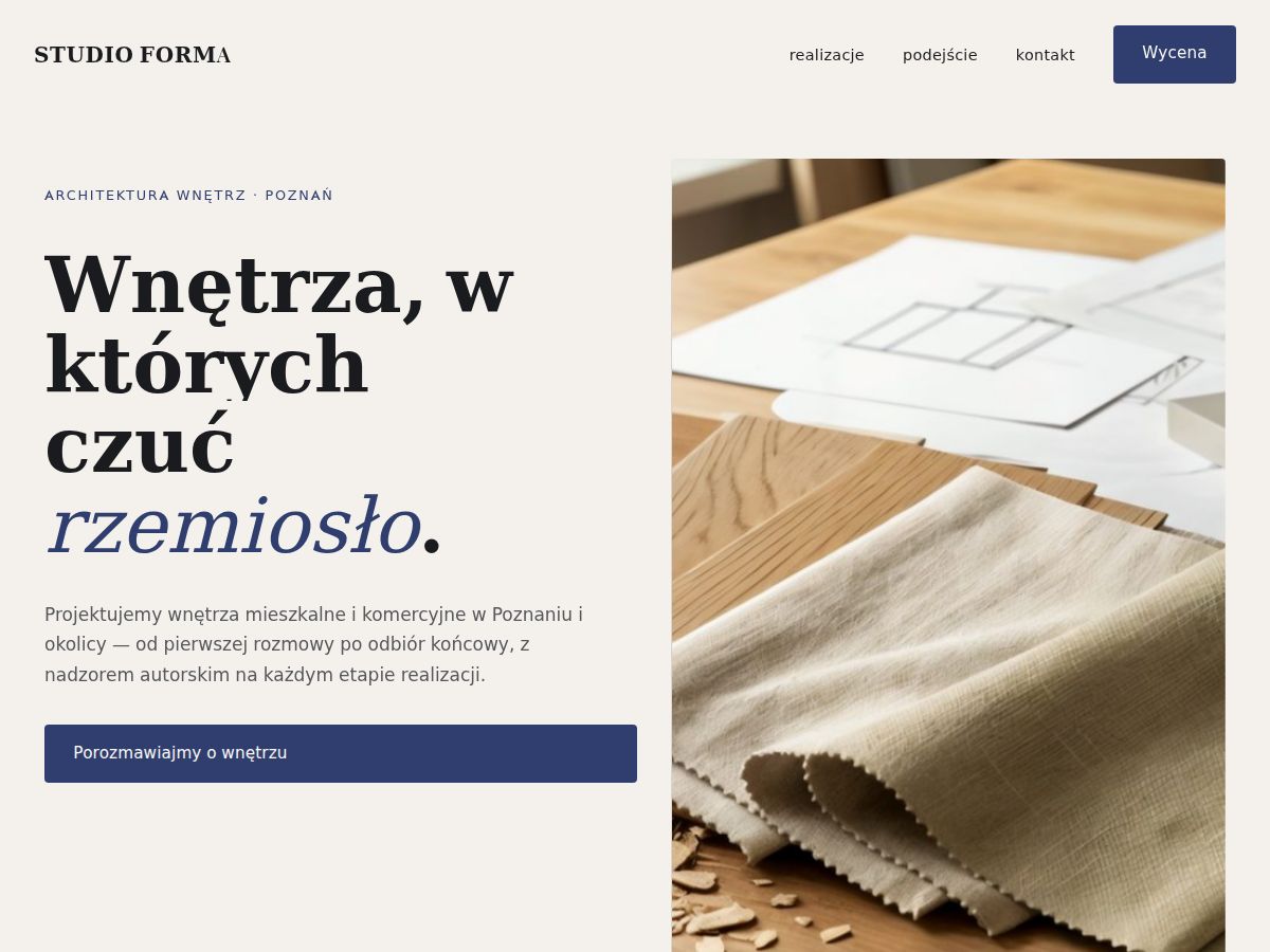 Szablon strony: Studio wnętrz — pozioma galeria — WebSimply