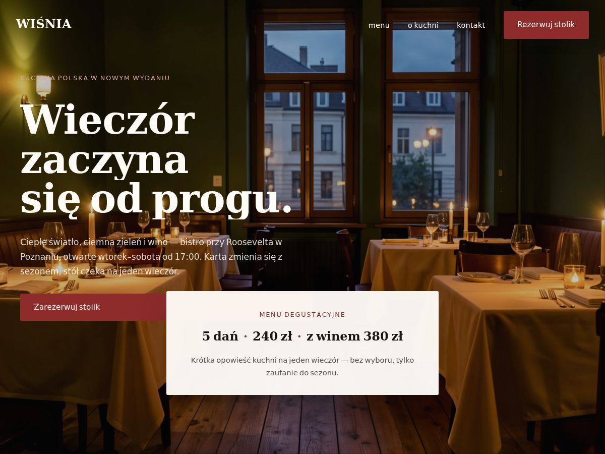 Szablon strony: Bistro — wejście w scenę — WebSimply