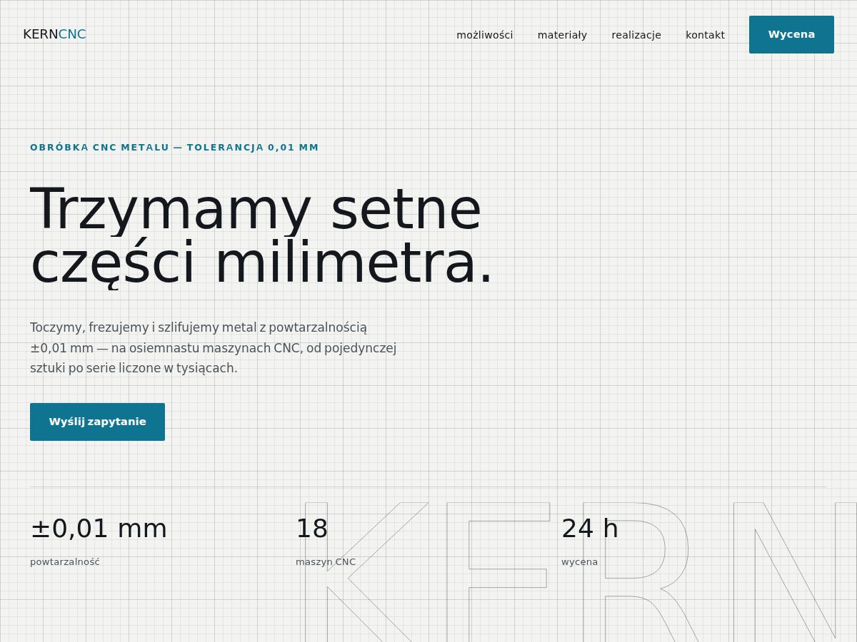 Szablon strony: Obróbka CNC — parallax typograficzny — WebSimply